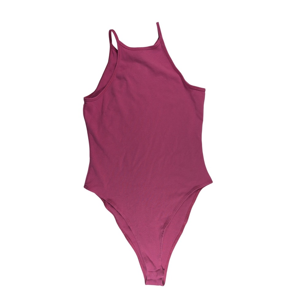 Zara Pink Ribbed High Neck Bodysuit Sleeveless Magenta Small
